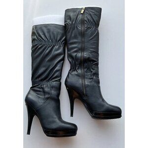 MICHAEL KORS Webster Black Scrunch Women's Leather Knee High Boots 7